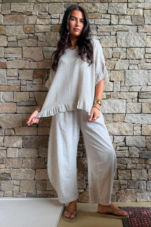 Frame Hopsack Frill Box Top Washed Stone
